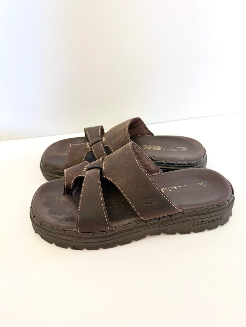 Sketchers Vintage 90s Y2K Chunky Platform Sandals Slides Leather Size 8 Jam Ups